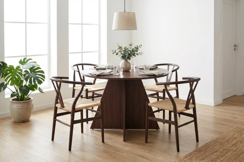 Vera Matgrupp runt 110 cm Valnöt med 4 Elysia Matstolar - Products - Möbler - Bord & matgrupp - Matgrupp