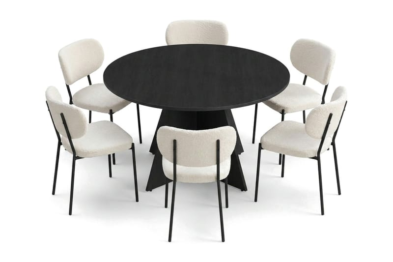 Vera Matgrupp runt 130 cm Svart med 6 Gemmiano Matstolar - Svart - Products - Möbler - Bord & matgrupp - Matgrupp