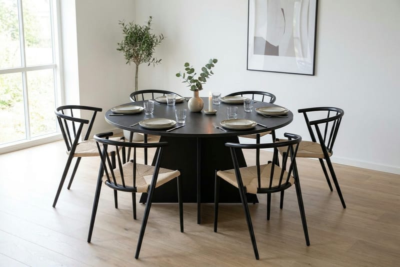 Vera Matgrupp runt 130 cm Svart med 6 Winston Matstolar - Svart - Products - Möbler - Bord & matgrupp - Matgrupp