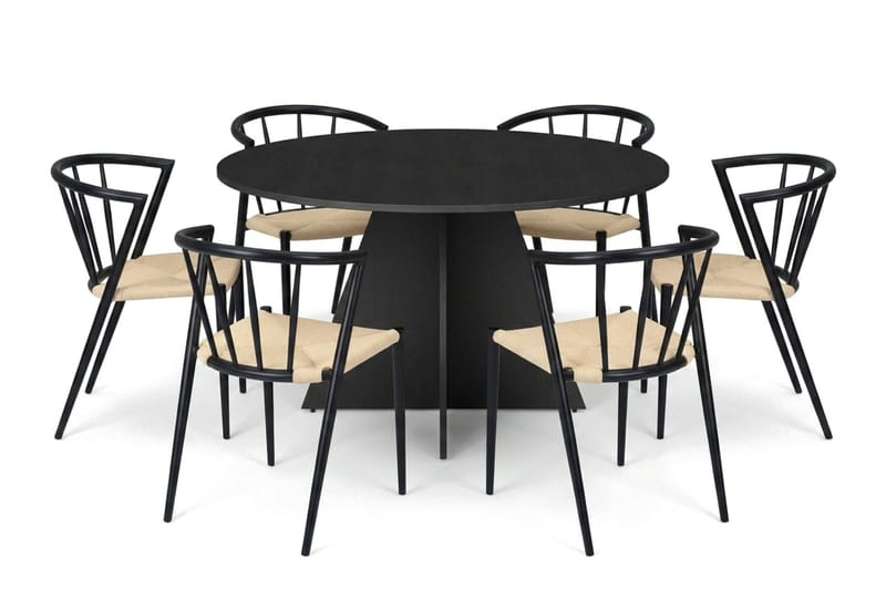 Vera Matgrupp runt 130 cm Svart med 6 Winston Matstolar - Svart - Products - Möbler - Bord & matgrupp - Matgrupp
