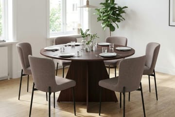 Vera Matgrupp runt 130 cm Valnöt med 6 Elsie Matstolar - Valnöt/Grå - Products - Möbler - Bord & matgrupp - Matgrupp