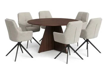 Vera Matgrupp runt 130 cm Valnöt med 6 Torsby Matstolar - Valnöt - Products - Möbler - Bord & matgrupp - Matgrupp