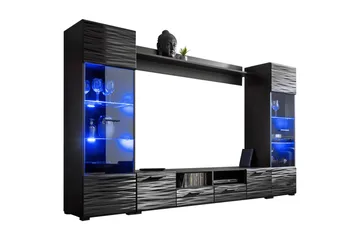 Apryl Modern TV Mediamöbel med Vitrinskåp och LED-belysning - Svart / Trä / Glas - Products - Möbler - TV- & Mediamöbler - TV-möbelset