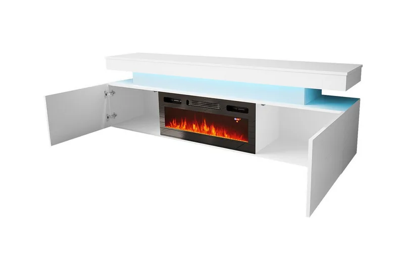 Glenndale Tv bänk med Förvaring + LED kamin + Belysning 190 cm - Vit - Products - Möbler - TV- & Mediamöbler - TV-skåp