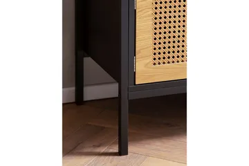 Lowboard Wohnling spånskiva folierad med 2 skjutdörrar, wienflät, modern stil Svart, Ek - Svart, Ek - Products - Möbler - TV- & Mediamöbler - TV bänk & mediabänk