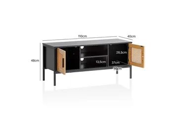 Lowboard Wohnling spånskiva folierad med 2 skjutdörrar, wienflät, modern stil Svart, Ek - Svart, Ek - Products - Möbler - TV- & Mediamöbler - TV bänk & mediabänk