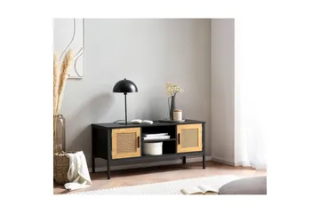 Lowboard Wohnling spånskiva folierad med 2 skjutdörrar, wienflät, modern stil Svart, Ek - Svart, Ek - Products - Möbler - TV- & Mediamöbler - TV bänk & mediabänk