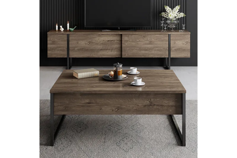 Luxe Tv bänk med Förvaring 180x50 cm - Brun / Svart / Trä - Products - Möbler - TV- & Mediamöbler - TV bänk & mediabänk