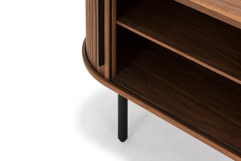 Noira Oval TV bänk Valnöt 150x45 cm Ribbad - Mörkbrunt / Brunt Trä - Products - Möbler - TV- & Mediamöbler - TV bänk & mediabänk