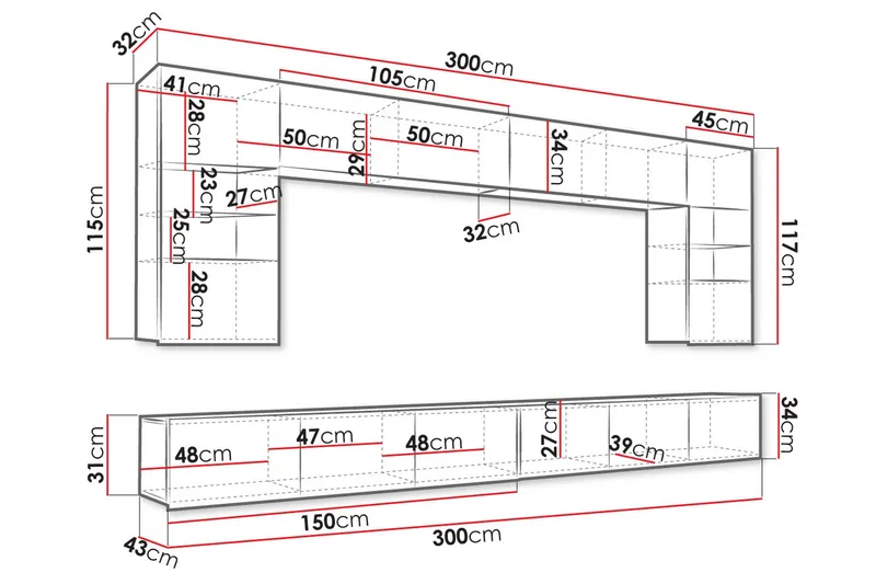 Tessan Tv-möbelset - Svart/Vit - Products - Möbler - TV- & Mediamöbler - TV-möbelset