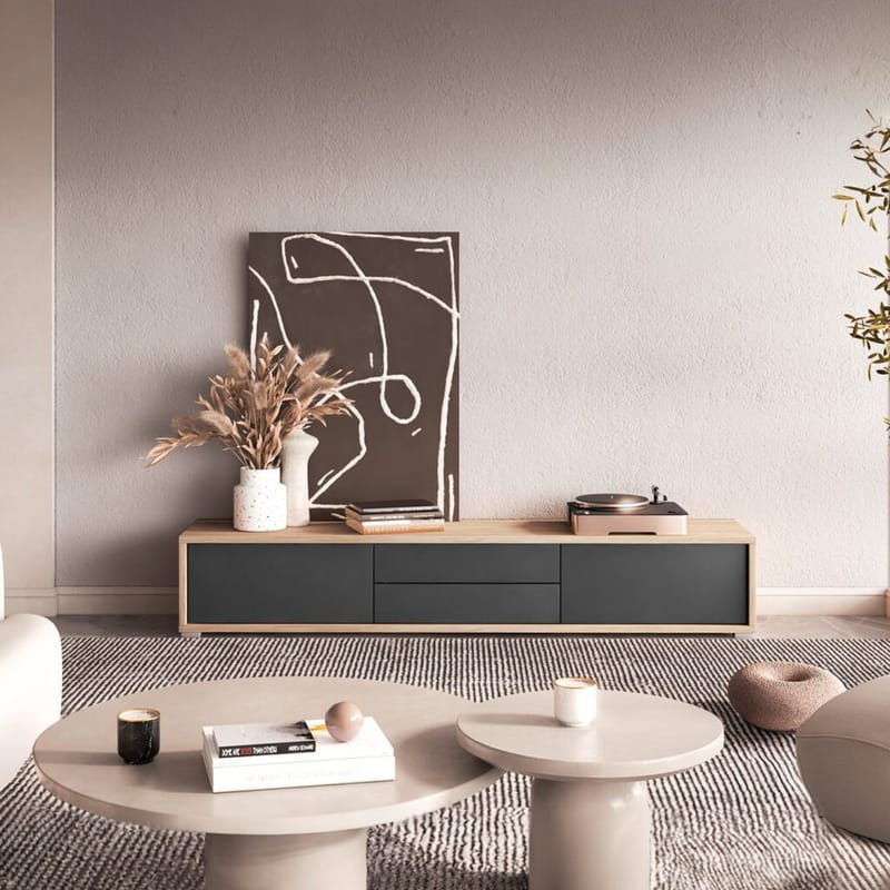 Vägghängd TV-bänk Frida 2 luckor med 2 lådor upp - Antracit - Products - Möbler - TV- & Mediamöbler - TV bänk & mediabänk