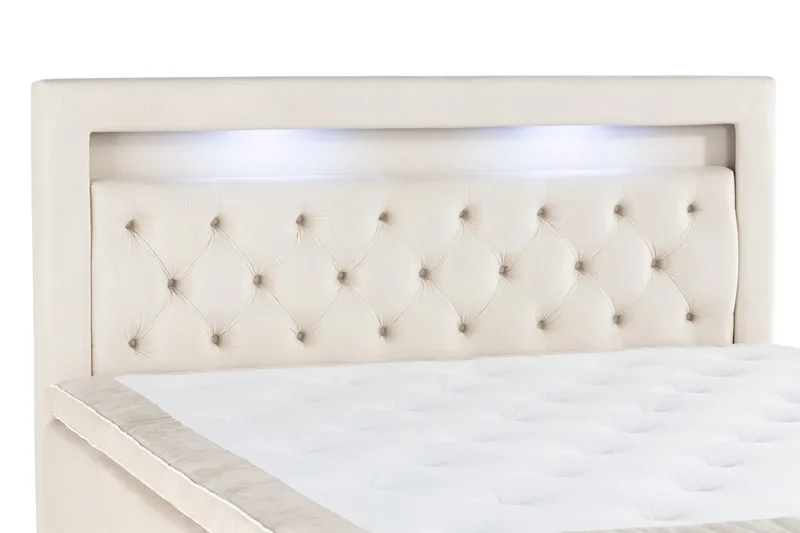 Alessia Komplett Sängpaket med Förvaring LED-belysning 160x200 cm - Biege - Products - Möbler - Säng - Säng med förvaring