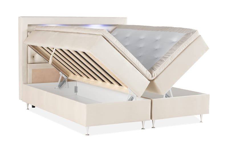 Alessia Komplett Sängpaket med Förvaring LED-belysning 160x200 cm - Biege - Products - Möbler - Säng - Säng med förvaring
