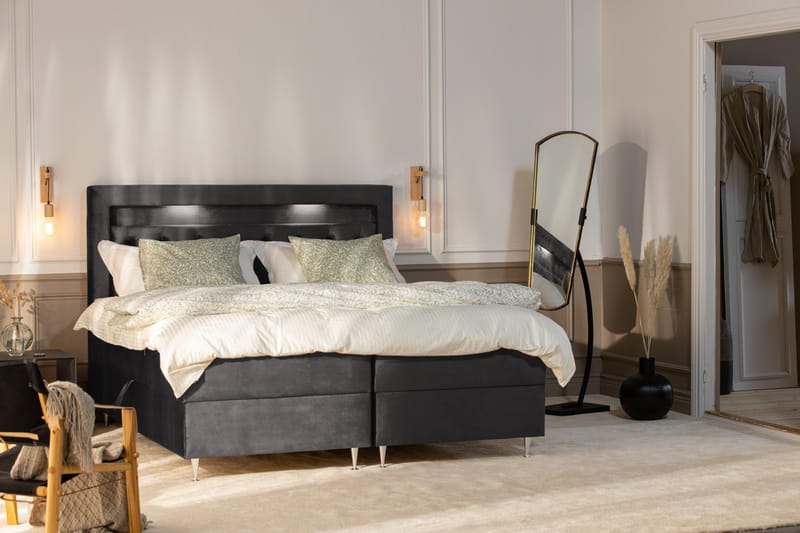 Alessia Komplett Sängpaket med Förvaring LED-belysning 160x200 cm - Mörkgrå - Products - Möbler - Säng - Säng med förvaring