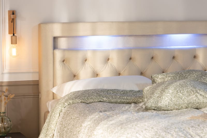 Alessia Komplett Sängpaket med Förvaring LED-belysning 180x200 cm - Beige - Products - Möbler - Säng - Säng med förvaring