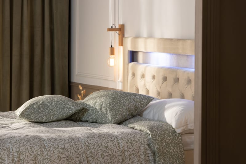 Alessia Komplett Sängpaket med Förvaring LED-belysning 180x200 cm - Beige - Products - Möbler - Säng - Säng med förvaring