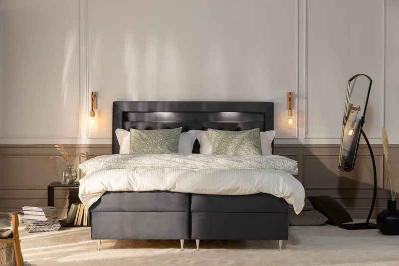 Alessia Komplett Sängpaket med Förvaring LED-belysning 180x200 cm - Mörkgrå Sammet - Products - Möbler - Säng - Säng med förvaring