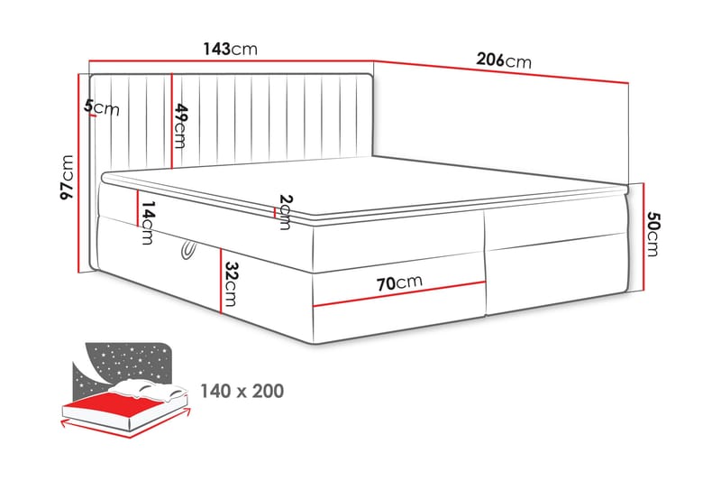 Calrosor Sängpaket Kontinentals äng med Förvaring 140x200 cm - Beige - Products - Möbler - Säng - Komplett sängpaket