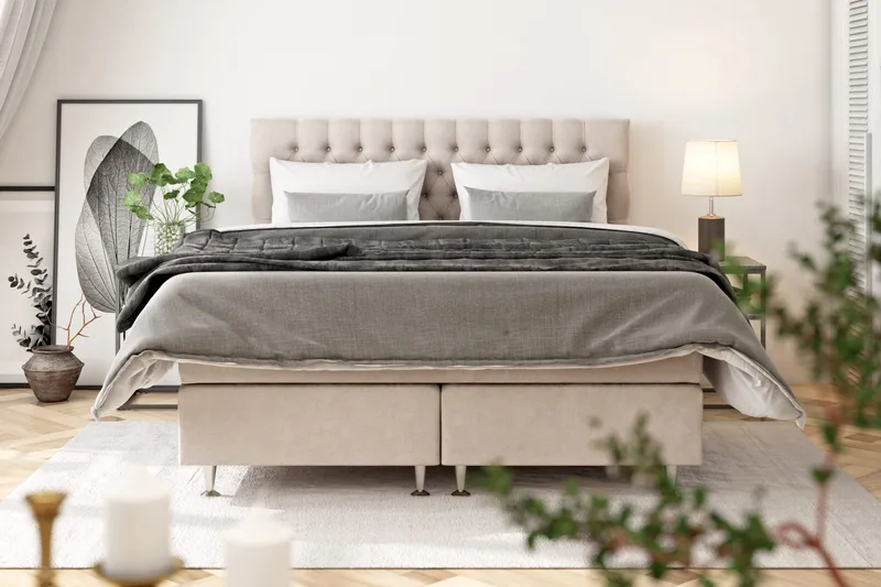 Celine Sängpaket 140x200cm - Beige / Sammet - Products - Möbler - Säng - Kontinentalsäng