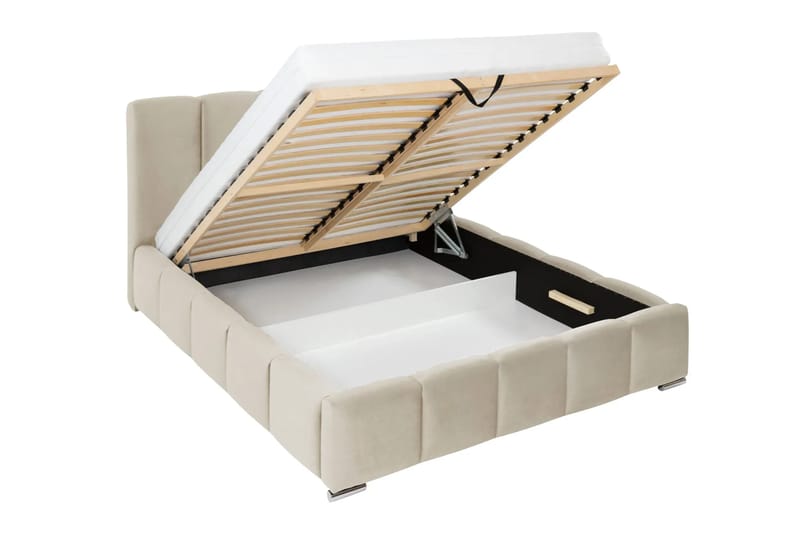 Cleaton Bubblig Sängram 180x200 cm med Förvaring HVILA Resårmadrass och Bäddmadrass i Memoryskum med Tvättbar klädsel - Beige/Vit - Products - Möbler - Säng - Komplett sängpaket