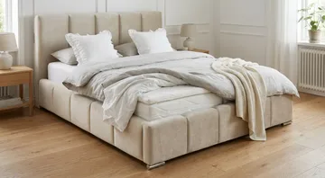 Cleaton Bubblig Sängram 180x200 cm med Förvaring HVILA Skummadrass och Bäddmadrass i Memoryskum med Tvättbar klädsel - Beige/Vit - Products - Möbler - Säng - Komplett sängpaket