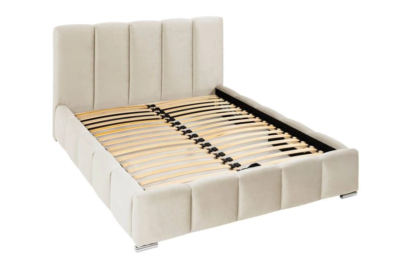 Cleaton Sängram 160x200 cm med Förvaring HVILA Resårmadrass och Bäddmadrass i Polysterskum Vändbar Sommar & Vintersida och Tvättbar klädsel - Beige/Vit - Products - Möbler - Säng - Komplett sängpaket