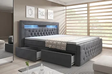 Franco Komplett Sängpaket med förvaring LED-belysning 160x200 cm - Grå / Sammet - Products - Möbler - Säng - Säng med f örvaring