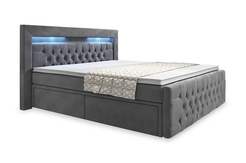 Franco Komplett Sängpaket med förvaring LED-belysning 160x200 cm - Grå / Sammet - Products - Möbler - Säng - Säng med förvaring