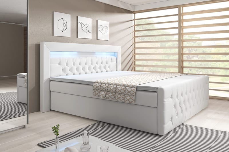 Franco Sängpaket med förvaring LED-belysning 180x200 cm, 180x200 Vit (+Fler val)