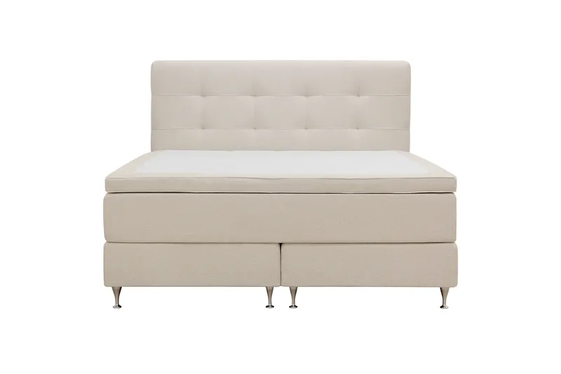 Hilton Premium Komplett Sängpaket 180x200 cm Kontinentalsäng med Sänggavel, Ljusbeige Bouclé