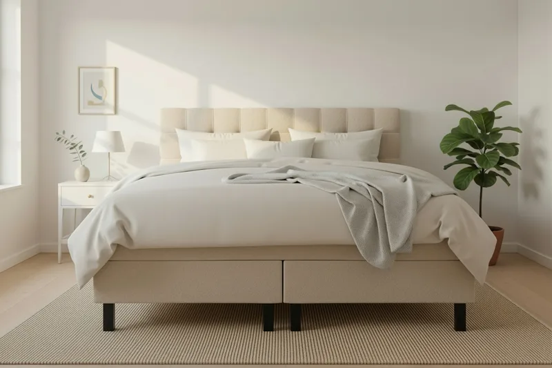 HVILA Classic Komplett Sängpaket 180x200 cm Kontinentalsäng med rutad sänggavel - Beige / Teddy - Products - Möbler - Säng - Kontinentalsäng