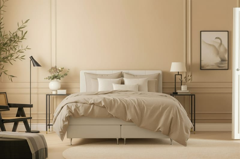 HVILA Premium Kontinentalsäng 180x200 cm - Ljusbeige Tyg - Products - Möbler - Säng - Kontinentalsäng