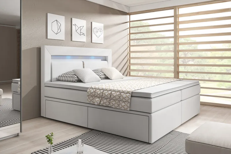 Modena Sängpaket 140x200 medFörvaring LED-belysning - Vit - Products - Möbler - Säng - Säng med förvaring