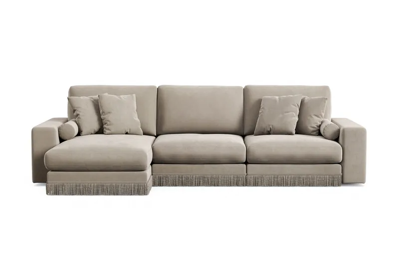 Arken Lyx 5-sits Vändbar L-formad Djup Divansoffa i Sammet, Beige