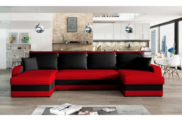 Alvared 4-sits Bäddsoffa med Dubbeldivan med Förvaring - Röd/Svart - Products - Möbler - Soffa - Bäddsoffa - U bäddsoffa