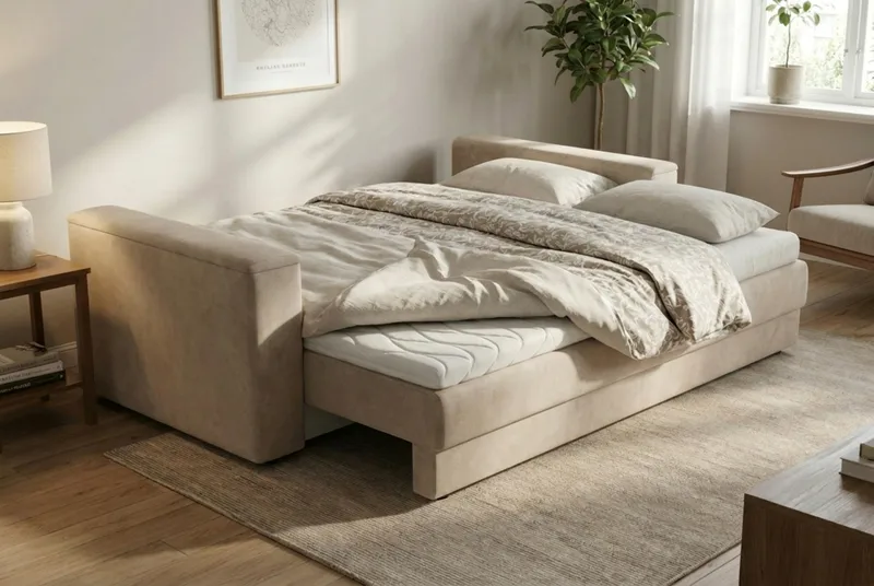 Bergen Extra djup 3-sits Bäddsoffa med Bäddmadrass i Memoryskum och Tvättbar klädsel - Beige Tyg - Products - Möbler - Soffa - Bäddsoffa - 3 sits bäddsoffa