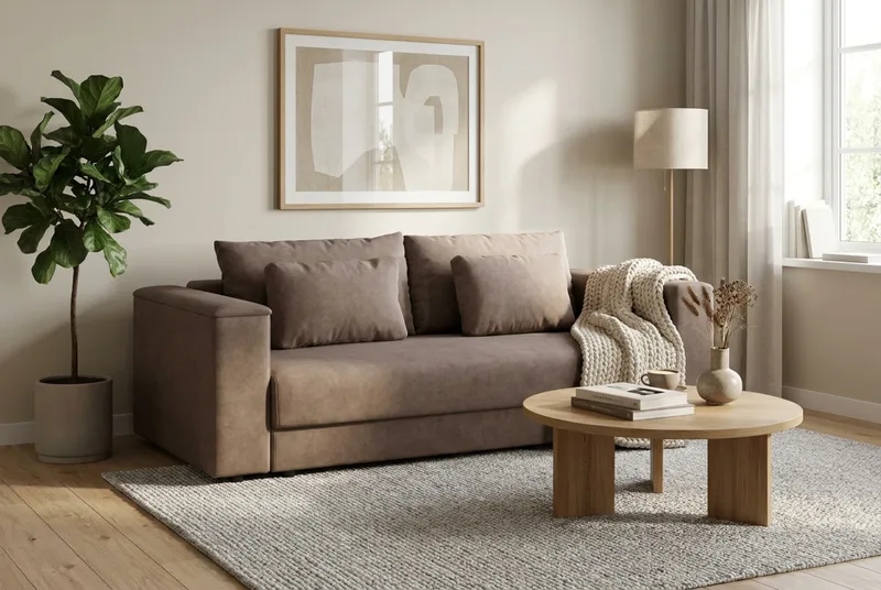 Bergen Extra djup 3-sits Bäddsoffa med Bäddmadrass i Memoryskum och Tvättbar klädsel - Brun Tyg - Products - Möbler - Soffa - Bäddsoffa - 3 sits bäddsoffa