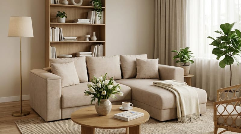 Bergen Extra djup 3-sits Bäddsoffa med Divan och Bäddmadrass i Polyesterskum och Tvättbar klädsel - Brun Tyg - Products - Möbler - Soffa - Bäddsoffa - Bäddsoffa divan