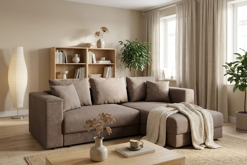 Bergen Extra djup 3-sits Bäddsoffa med Divan och Bäddmadrass i Polyesterskum Vändbar Sommar- & Vintersida och Tvättbar klädsel - Beige Tyg - Products - Möbler - Soffa - Bäddsoffa - Bäddsoffa divan