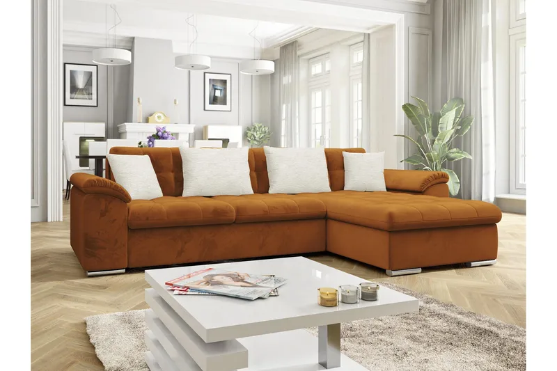 Camior Bäddsoffa med Divan 3-sits - Orange - Products - Möbler - Soffa - Bäddsoffa - Bäddsoffa divan