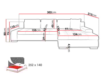 Cerys Bäddsoffa med Divan 4-sits - Grå - Products - Möbler - Soffa - Bäddsoffa - Bäddsoffa divan