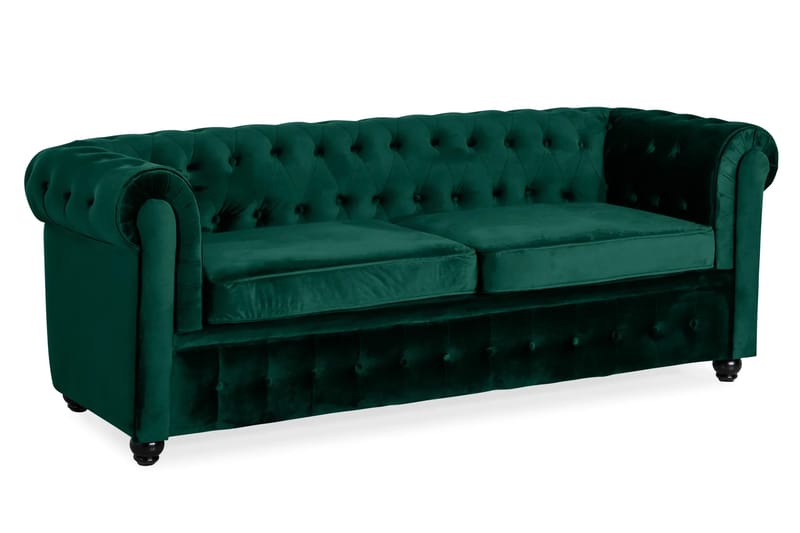 Chesterfield Lyx 3-sits Framåtbäddad Bäddsoffa med HVILA Bäddmadrass 140x200 cm Memoryskum med Tvättbar klädsel - Grön/Vit - Products - Möbler - Soffa - Bäddsoffa - 3 sits bäddsoffa