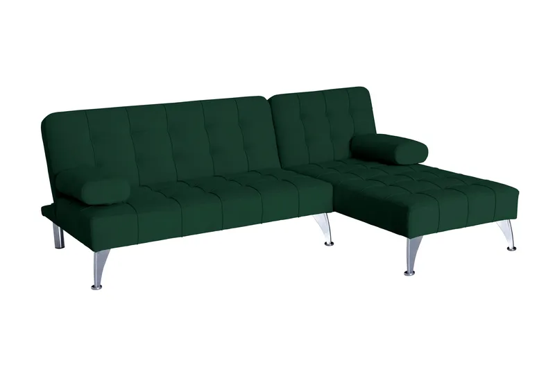 Divansoffa i grön sammet med bäddfunktion, grön