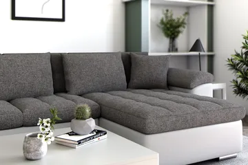 Dynir Hörnbäddsoffa Divan med Förvaring Höger - Vit/Ljusgrå - Products - Möbler - Soffa - Bäddsoffa - Bäddsoffa längsbäddad