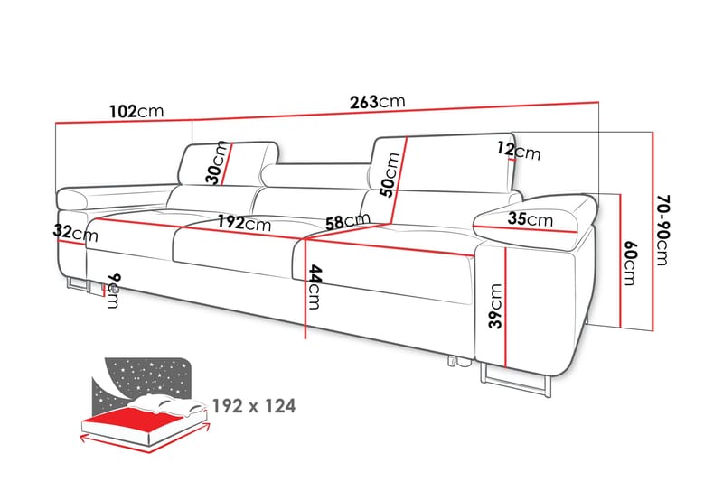 Gabina Bäddsoffa 3-sits i Konstläder - Vit/Mörkgrå - Products - Möbler - Soffa - Bäddsoffa - 3 sits bäddsoffa