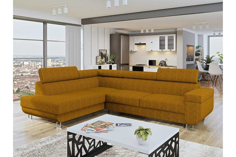 Kintore 3-sits Hörnbäddsoffa Dark yellow - Products - Möbler - Soffa - Bäddsoffa - Bäddsoffa längsbäddad