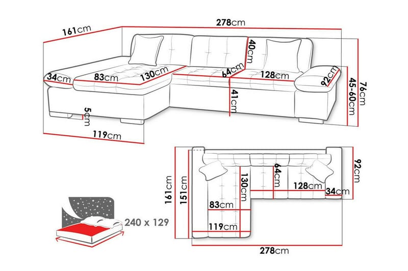 Lomux 3-sits Hörnbäddsoffa Dark blue - Products - Möbler - Soffa - Bäddsoffa - Bäddsoffa längsbäddad