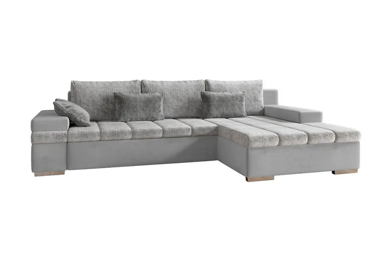 Naoma 3-sits Bäddsoffa med Divan L-formad Höger med Förvarin, Sammet/Grå