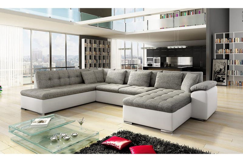 Niko U-Bäddsoffa 350x205x76 cm Divan Höger - Beige/Grå/Vit - Products - Möbler - Soffa - Bäddsoffa - Bäddsoffa längsbäddad