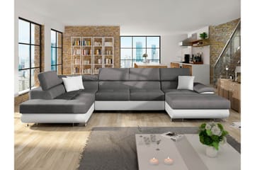 Reginia Bäddsoffa med Divan och Schäslong 4-sits i Konstläder - Vit/Grå - Products - Möbler - Soffa - Bäddsoffa - Bäddsoffa divan